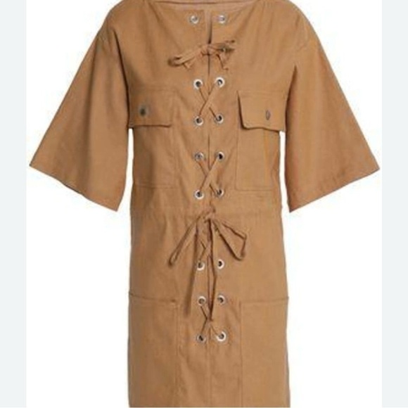See by Chloe Camel Lace Up Linen Blend Utility Mini Dress Size 38 - Picture 1 of 12